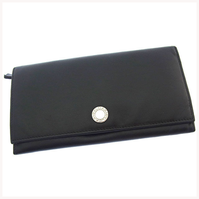 【X'masセール★30%OFF】ブルガリ BVLGARI 長財布ロゴボタン ブラック×シルバー レディース 中古