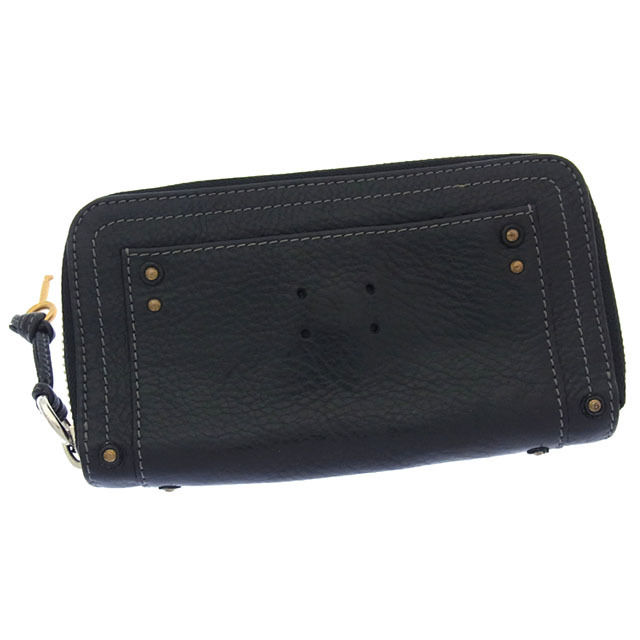 【BIGお買い物ラリー★30%OFFセール中】クロエ Chloe 長財布バティントン ブラック×ゴールド×シルバー レディース 中古