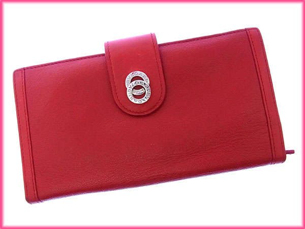 【週末タイムSALE★30%OFF】ブルガリ BVLGARI 長財布ドッピオトンド レッド×シルバー レディース 中古