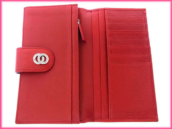 【週末タイムSALE★30%OFF】ブルガリ BVLGARI 長財布ドッピオトンド レッド×シルバー レディース 中古