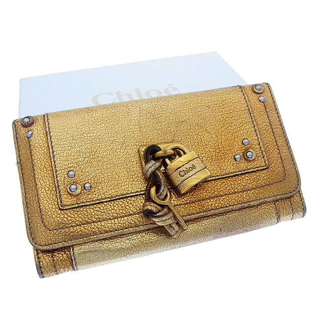 【BIGお買い物ラリー★30%OFFセール中】クロエ Chloe 長財布バティントン カデナ＆キー付き ゴールド×シルバー レディース 中古