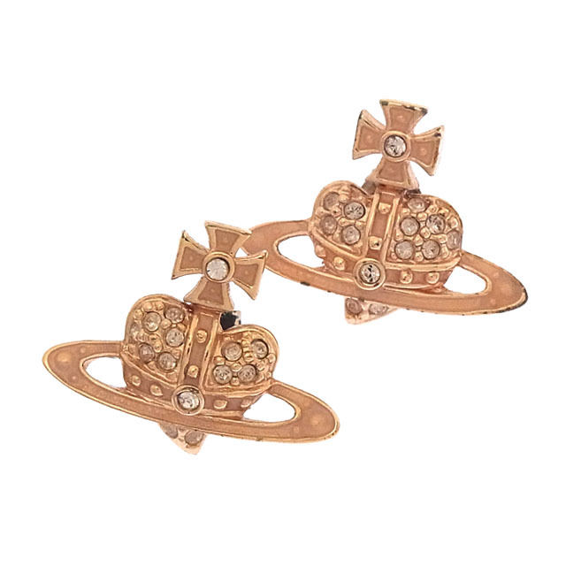 ヴィヴィアンウエストウッド Vivienne Westwood ピアスハートオーブ ラインストーン付き ピンクゴールド×ピンク レディース 中古