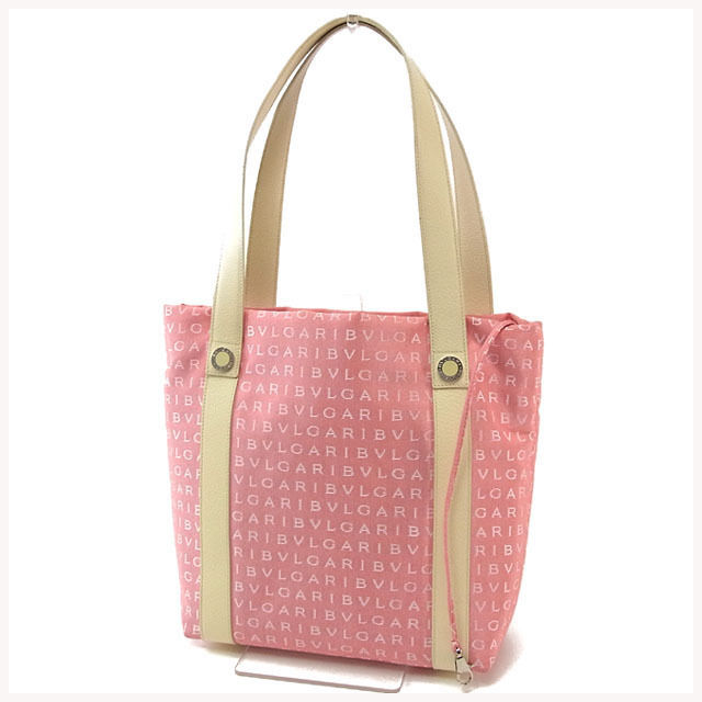 【X'masセール★30%OFF】ブルガリ BVLGARI トートバッグロゴマニア ブルガリブルガリ付き レッド×ベージュ×シルバー レディース 中古
