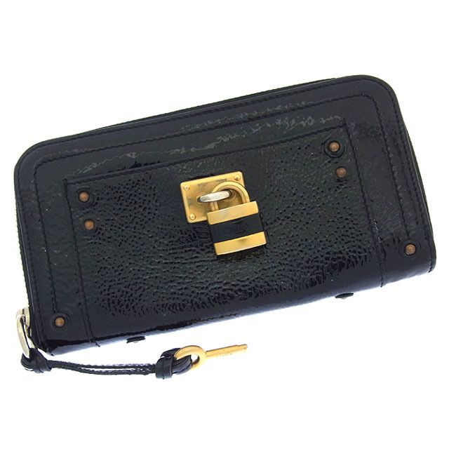 【X'masセール★30%OFF】クロエ Chloe 長財布バティントン カデナ＆キー付き ブラック×ゴールド レディース 中古