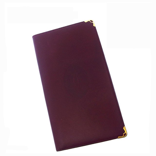 【BIGお買い物ラリー★30%OFFセール中】カルティエ CARTIER 札入れマストライン 角プレート付き ボルドー×ゴールド レディース 中古