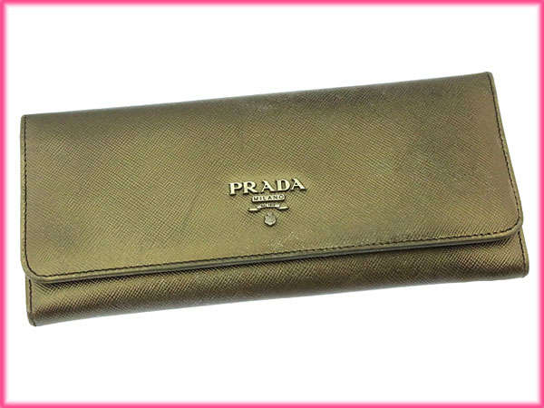 【30％OFF★週末タイムセール】プラダ PRADA 長財布ロゴ ゴールド×シルバー レディース 中古_1