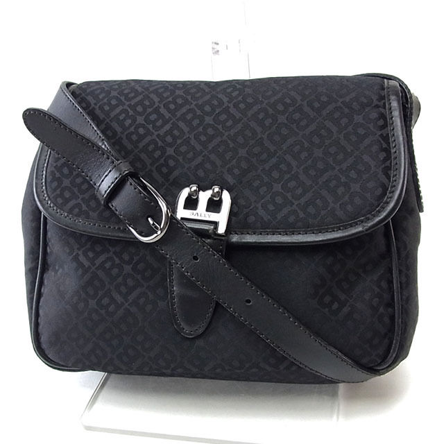 【X'masセール★30%OFF】バリー BALLY ショルダーバッグB柄 ブラック×ブラックシルバー レディース 中古