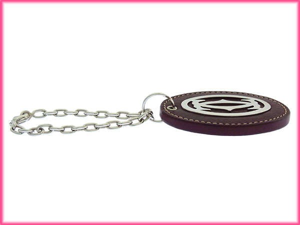 【30％OFF★週末タイムSALE】カルティエ CARTIER キーホルダー2Cモチーフ ボルドー×シルバー レディース 中古_2