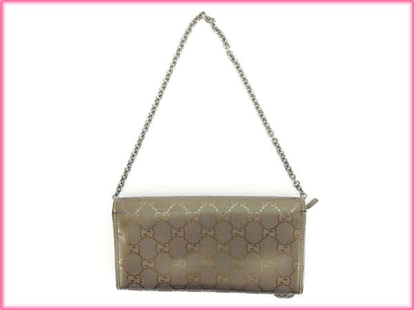 グッチ GUCCI 長財布GG柄 グレー×ゴールド レディース 中古 長財布