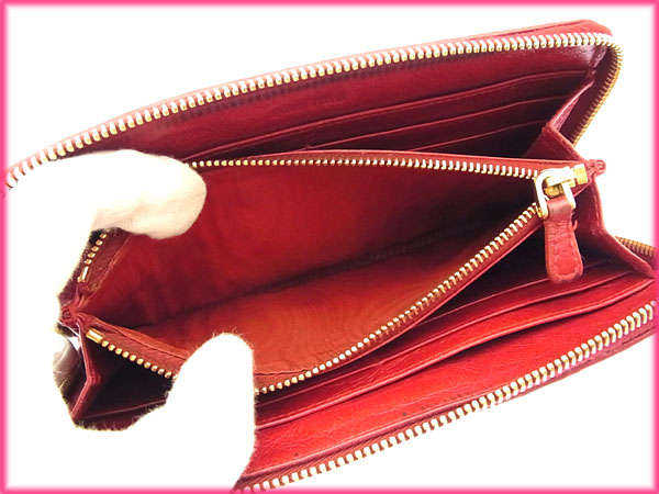 【GWタイムセール】ミュウミュウ MIUMIU 長財布マテラッセ ロゴ入り レッド×ゴールド レディース 中古_3