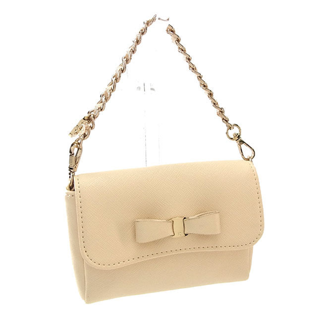 【BIGお買い物ラリー★30%OFFセール中】アンテプリマ ANTEPRIMA ポーチリボンモチーフ 内側キーリング付き ベージュ×ゴールド レディース 中古