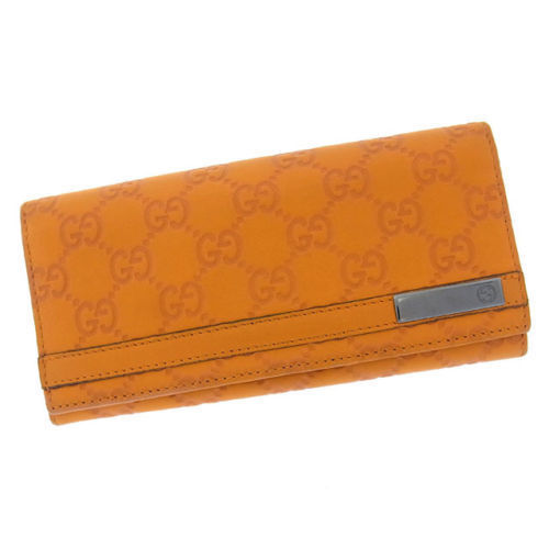 【X'masセール★30%OFF】グッチ GUCCI 長財布グッチシマ ダブルGプレート付き オレンジ×ブラックシルバー レディース 中古