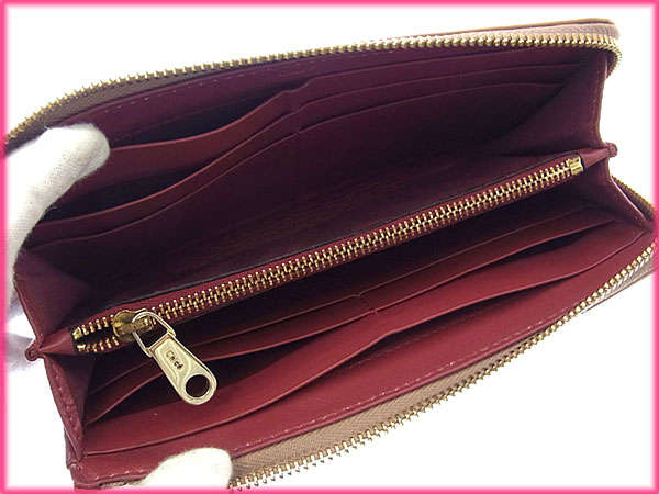 クロエ Chloe 長財布メタルリボン付き ベージュ×ゴールド×ボルドー レディース 中古_3
