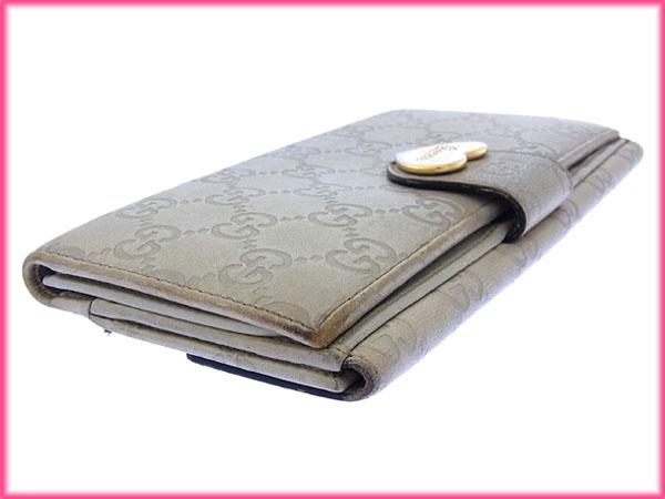 グッチ GUCCI 長財布グッチシマ ハートプレート付き ベージュ×ゴールド レディース 中古_3