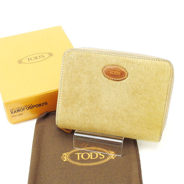 【BIGお買い物ラリー★30%OFFセール中】トッズ TOD’S 二つ折り財布 ベージュ レディース 中古