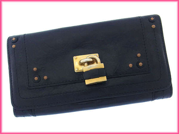 【週末タイムSALE★30%OFF】クロエ Chloe 長財布パディントン ブラック×ゴールド レディース 中古
