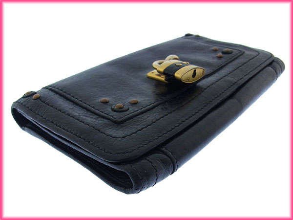【週末タイムSALE★30%OFF】クロエ Chloe 長財布パディントン ブラック×ゴールド レディース 中古