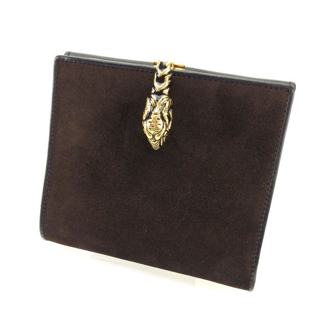 【BIGお買い物ラリー★30%OFFセール中】グッチ GUCCI 二つ折り財布 ブラウン×ブラック レディース 中古