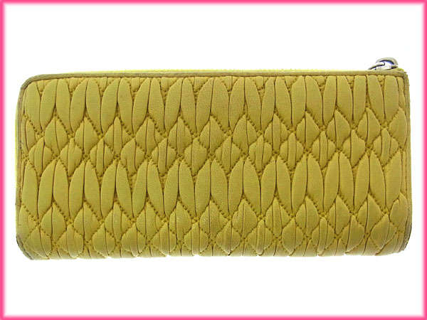【ウィンターSALE★30%OFF】ミュウミュウ MIUMIU 長財布マテラッセ ロゴ入り イエロー×シルバー レディース 中古