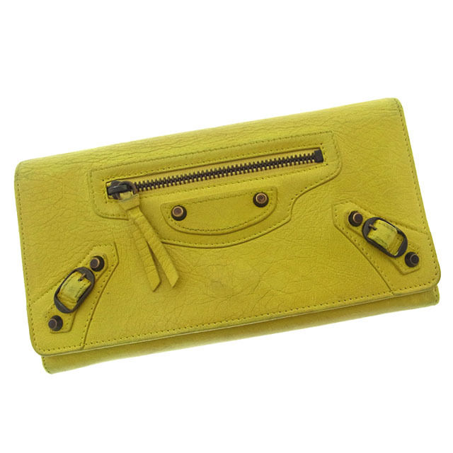 【BIGお買い物ラリー★30%OFFセール中】バレンシアガ BALENCIAGA 長財布クラシックマネー イエロー×ブロンズ レディース 中古