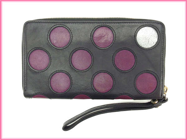 【BIGお買い物ラリー★30%OFFセール中】フルラ Furla 長財布 ブラック×パープル レディース 中古 フルラ Furla 長財布 ブラック×パープル レディース 中古