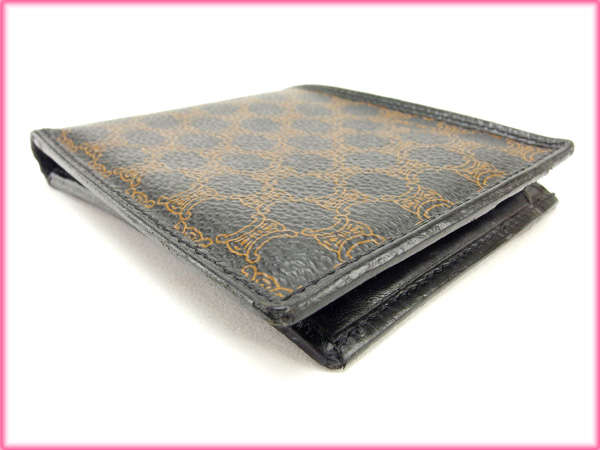 セリーヌ CELINE 二つ折り財布 ブラック×ブラウン レディース 中古