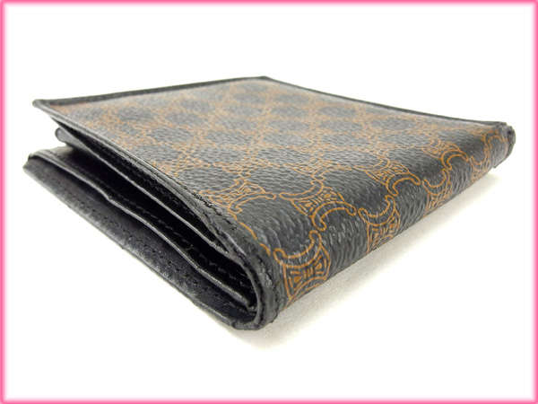 セリーヌ CELINE 二つ折り財布 ブラック×ブラウン レディース 中古