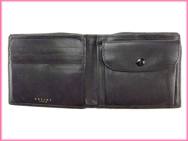 CELINE 二つ折り財布 ブラック ブラウン セリーヌ CELINE 二つ折り財布 ブラック×ブラウン レディース 中古
