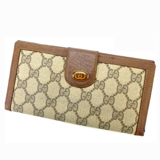 【BIGお買い物ラリー★30%OFFセール中】グッチ GUCCI 長財布ＧＧキャンバス ブラウン×ベージュ レディース 中古