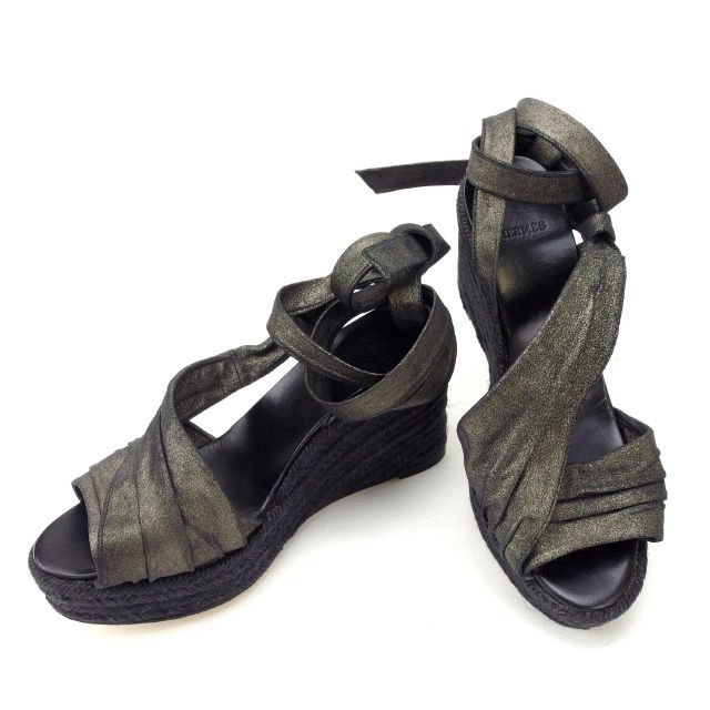 【BIGお買い物ラリー★30%OFFセール中】エルメス HERMES サンダル ウェッジソール ブラック レディース 中古