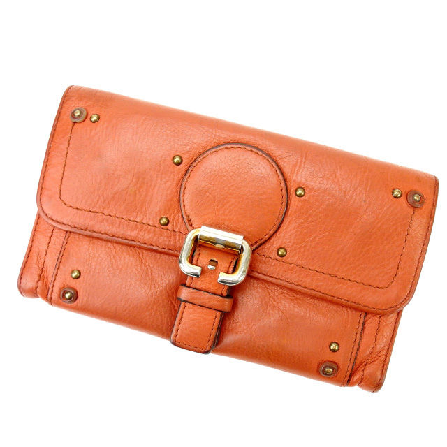 【BIGお買い物ラリー★30%OFFセール中】クロエ Chloe 二つ折り財布 ブラウン×オレンジ レディース 中古
