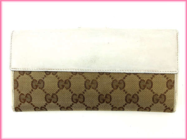 グッチ GUCCI 長財布ＧＧキャンバス ホワイト×ベージュ レディース 中古_1