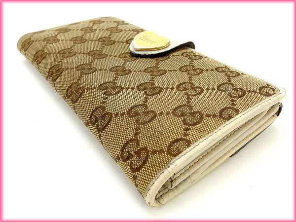 グッチ GUCCI 長財布ＧＧキャンバス ホワイト×ベージュ レディース 中古_2