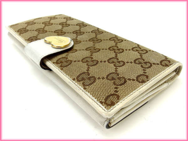 グッチ GUCCI 長財布ＧＧキャンバス ホワイト×ベージュ レディース 中古_3