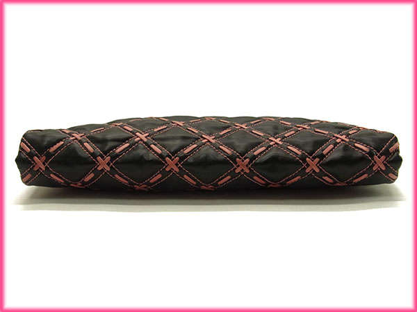 ミュウミュウ MIUMIU クラッチバッグキルティングステッチ ロゴ入り ストラップ付き ブラック×ピンク×ゴールド レディース 中古_4