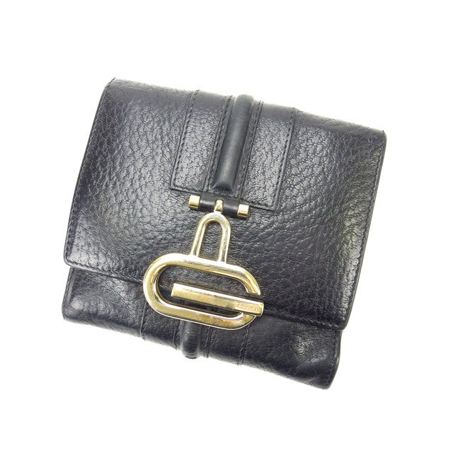 【BIGお買い物ラリー★30%OFFセール中】グッチ GUCCI 二つ折り財布 ブラック×ゴールド レディース 中古