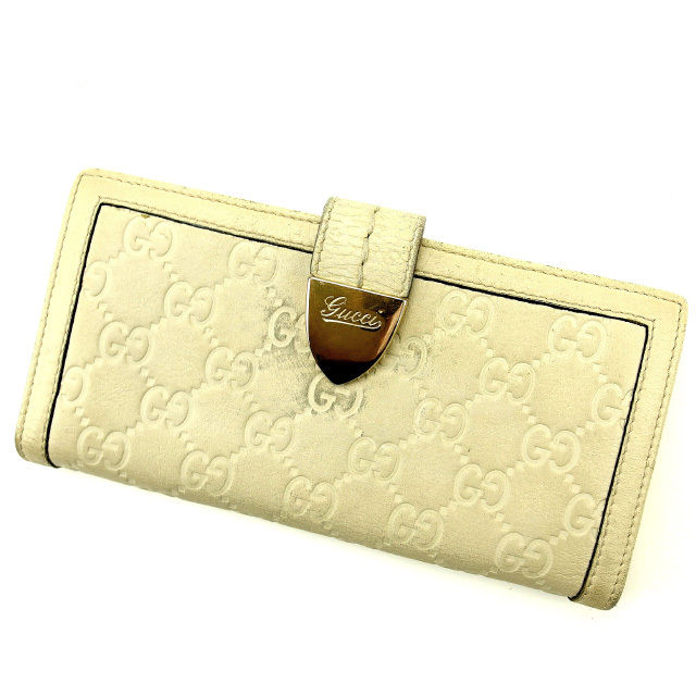 【BIGお買い物ラリー★30%OFFセール中】グッチ GUCCI 長財布グッチシマ ホワイト レディース 中古