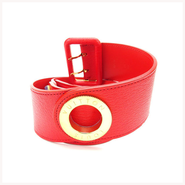 【BIGお買い物ラリー★30%OFFセール中】ルイ・ヴィトン LOUIS VUITTON ベルト サイズ30/75 レッド×ゴールド レディース 中古