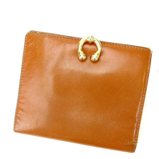 【BIGお買い物ラリー★30%OFFセール中】グッチ GUCCI 二つ折り財布 ライトブラウン×ゴールド レディース 中古
