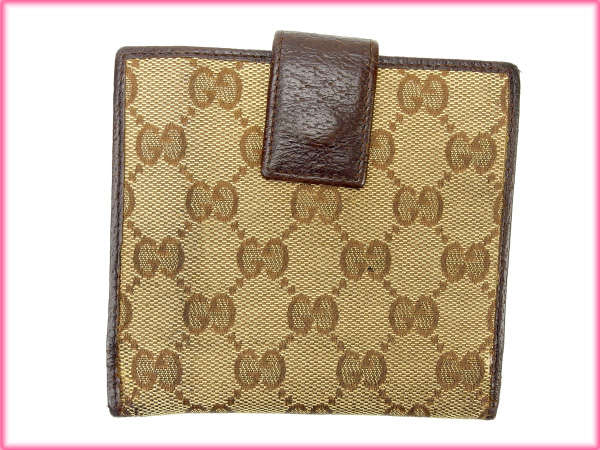 グッチ GUCCI 二つ折り財布ＧＧキャンバス ブラウン×ベージュ レディース 中古_1