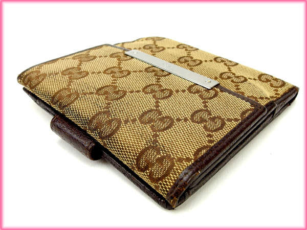 グッチ GUCCI 二つ折り財布ＧＧキャンバス ブラウン×ベージュ レディース 中古_3