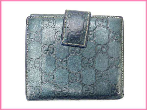 グッチ GUCCI 二つ折り財布グッチシマ ネイビー系 レディース 中古