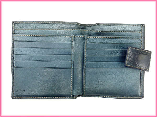 グッチ GUCCI 二つ折り財布グッチシマ ネイビー系 レディース 中古