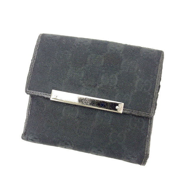 【BIGお買い物ラリー★30%OFFセール中】グッチ GUCCI 二つ折り財布ＧＧキャンバス ブラック レディース 中古