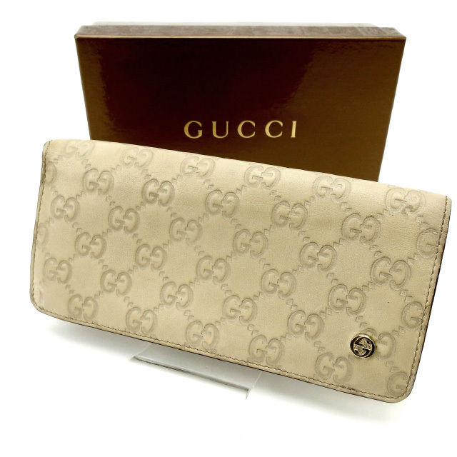 【BIGお買い物ラリー★30%OFFセール中】グッチ GUCCI 長財布グッチシマ ホワイト レディース 中古