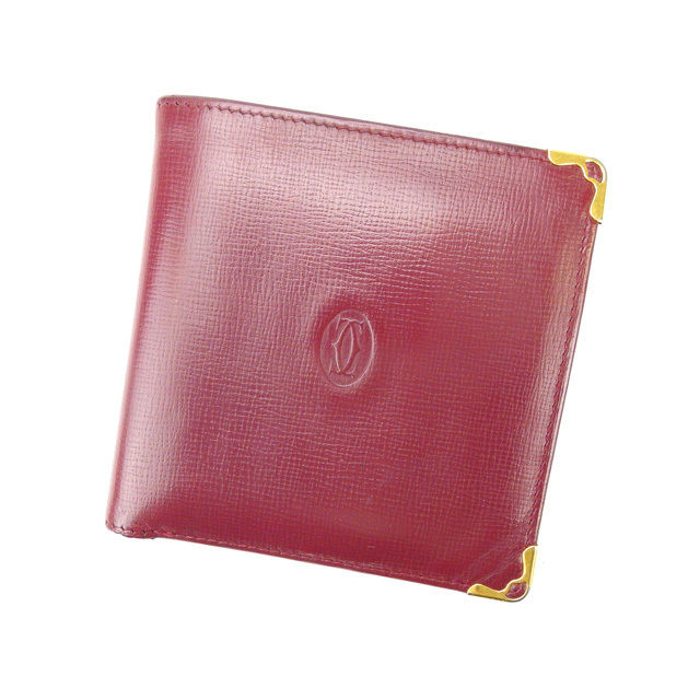 【BIGお買い物ラリー★30%OFFセール中】カルティエ CARTIER 二つ折り財布マストライン ボルドー レディース 中古