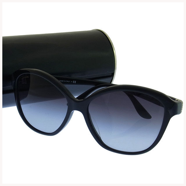 【X'masセール★30%OFF】ブルガリ BVLGARI サングラスロゴ ラインストーン付き クリアブラック×ブラック×ブルー レディース 中古