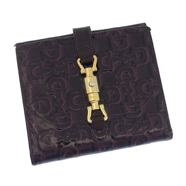 【BIGお買い物ラリー★30%OFFセール中】グッチ GUCCI 二つ折り財布ビット金具柄 ジャッキー金具 パープル×ゴールド レディース 中古