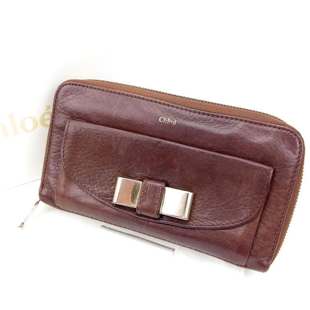【BIGお買い物ラリー★30%OFFセール中】クロエ Chloe 長財布 リボンモチーフ付き ブラウン レディース 中古