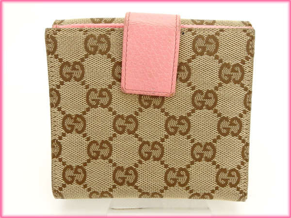 週末タイムセール】グッチ GUCCI 二つ折り財布GGキャンバス ピンク 